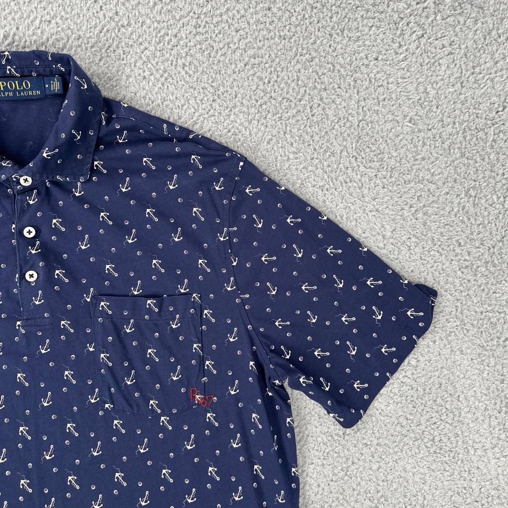 Polo Ralph Lauren Polo Men Medium Blue Anchors Nautical Embroidered‎ R67 - Picture 7 of 16